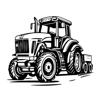 Ausmalbild Traktor mit Anhänger - Kostenlose Malvorlage